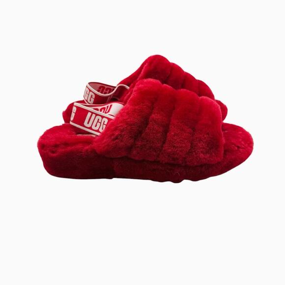 UGG Fluff Yeah Slide Ribbon Red Sheepskin Women’s Size 10 - Picture 6 of 9